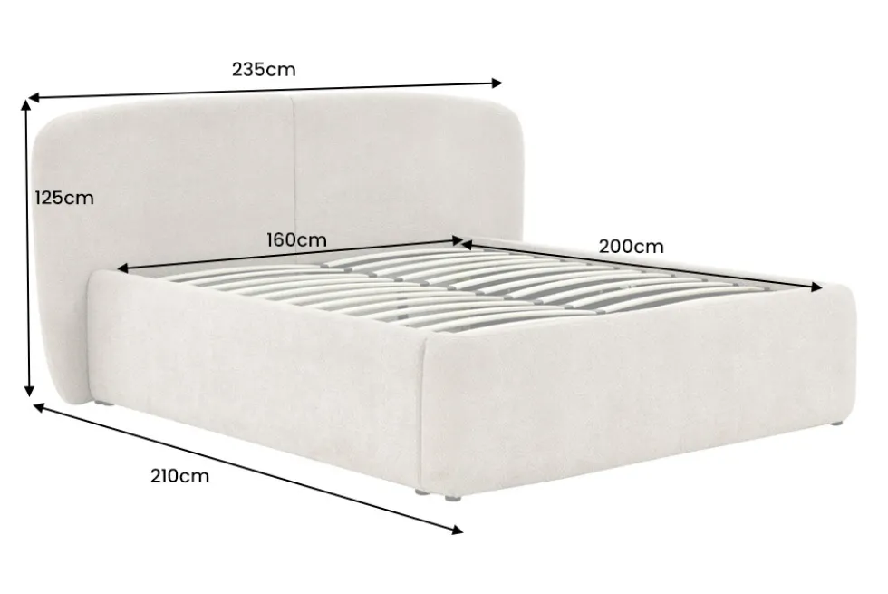 Modernes Boxbett ART DECO 160x200cm greige Bouclé mit Stauraum und Lattenrost