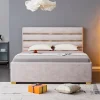 Modernes Boxbett METROPOLITAN 180x200cm beige Samt mit Lattenrost und Stauraum