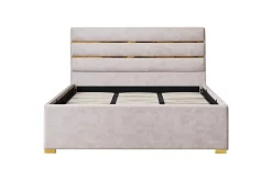 Modernes Boxbett METROPOLITAN 180x200cm beige Samt mit Lattenrost und Stauraum