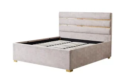 Modernes Boxbett METROPOLITAN 180x200cm beige Samt mit Lattenrost und Stauraum
