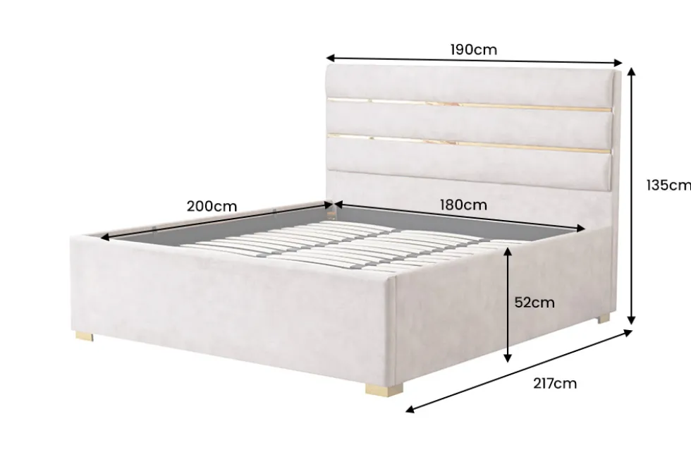 Modernes Boxbett METROPOLITAN 180x200cm beige Samt mit Lattenrost und Stauraum