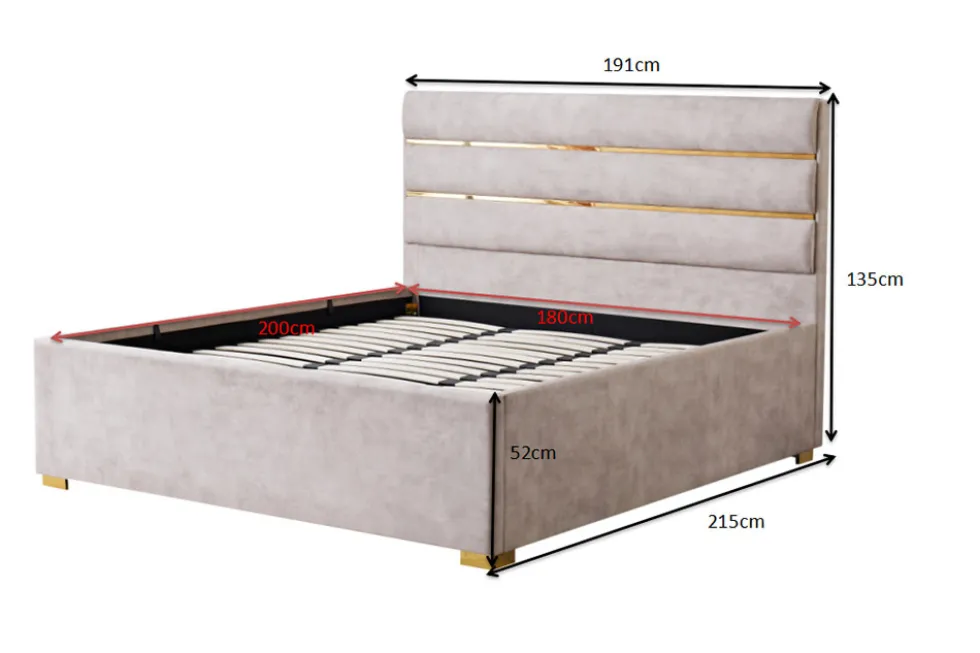 Modernes Boxbett METROPOLITAN 180x200cm beige Samt mit Lattenrost und Stauraum