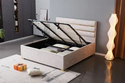 Modernes Boxbett METROPOLITAN 180x200cm beige Samt mit Lattenrost und Stauraum