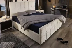 Modernes Boxbett PRESTIGE 160x200cm creme Bouclè mit Stauraum und Lattenrost