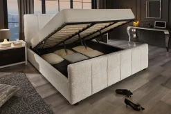 Modernes Boxbett PRESTIGE 160x200cm creme Bouclè mit Stauraum und Lattenrost