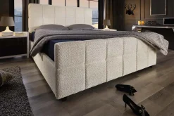 Modernes Boxbett PRESTIGE 160x200cm creme Bouclè mit Stauraum und Lattenrost