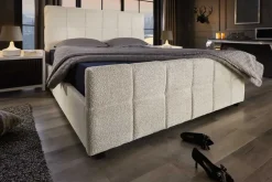 Modernes Boxbett PRESTIGE 180x200cm creme Bouclè mit Stauraum und Lattenrost
