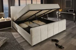 Modernes Boxbett PRESTIGE 180x200cm creme Bouclè mit Stauraum und Lattenrost