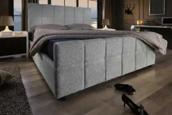 Modernes Boxbett PRESTIGE 180x200cm grau Bouclé mit Stauraum und Lattenrost