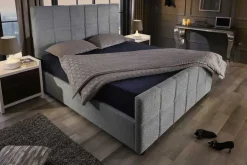 Modernes Boxbett PRESTIGE 180x200cm grau Bouclé mit Stauraum und Lattenrost