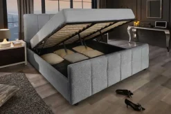Modernes Boxbett PRESTIGE 180x200cm grau Bouclé mit Stauraum und Lattenrost