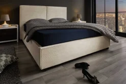 Modernes Boxbett ROCCO 180x200cm beige Cord mit Stauraum und Lattenrost