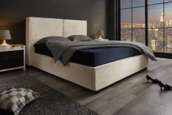 Modernes Boxbett ROCCO 180x200cm beige Cord mit Stauraum und Lattenrost