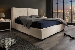 Modernes Boxbett ROCCO 160x200cm beige Cord mit Stauraum und Lattenrost