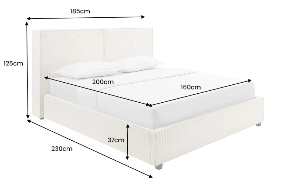 Modernes Boxbett ROCCO 160x200cm beige Cord mit Stauraum und Lattenrost