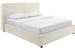 Modernes Boxbett ROCCO 160x200cm beige Cord mit Stauraum und Lattenrost