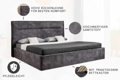 Modernes Boxbett STORAGE 180x200cm grau Samt mit Stauraum und Lattenrost