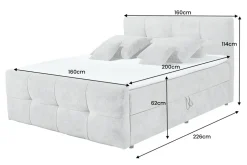 Modernes Boxspringbett TOULOUSE 160x200cm silbergrau inkl. Matratze Topper Stauraum