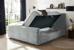 Modernes Boxspringbett TOULOUSE 160x200cm silbergrau inkl. Matratze Topper Stauraum