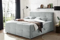 Modernes Boxspringbett TOULOUSE 160x200cm silbergrau inkl. Matratze Topper Stauraum