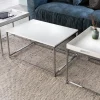 Modernes Couchtisch 3er Set ELEMENTS 75cm weiß Chrom abnehmbares Tablett