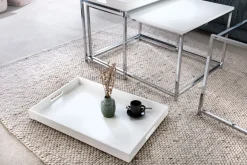Modernes Couchtisch 3er Set ELEMENTS 75cm weiß Chrom abnehmbares Tablett