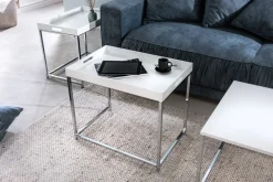 Modernes Couchtisch 3er Set ELEMENTS 75cm weiß Chrom abnehmbares Tablett