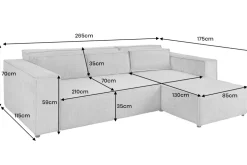 Modernes Ecksofa BOSSA NOVA 265cm grau Chenille 3-Sitzer Couch L-Form