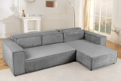 Modernes Ecksofa BOSSA NOVA 265cm grau Chenille 3-Sitzer Couch L-Form