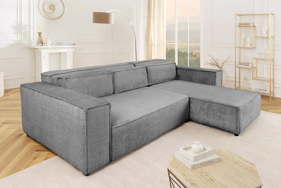 Modernes Ecksofa BOSSA NOVA 265cm grau Chenille 3-Sitzer Couch L-Form