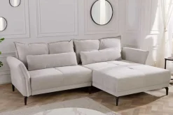 Modernes Ecksofa DESIGNO 250cm champagner beige Cord Couch inklusive Kissen Metallfüße
