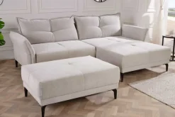 Modernes Ecksofa DESIGNO 250cm champagner beige Cord Couch inklusive Kissen Metallfüße