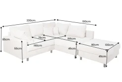 Modernes Ecksofa KENT 220cm champagner beige Chenille Cremona Federkern Wohnlandschaft mit Hocker