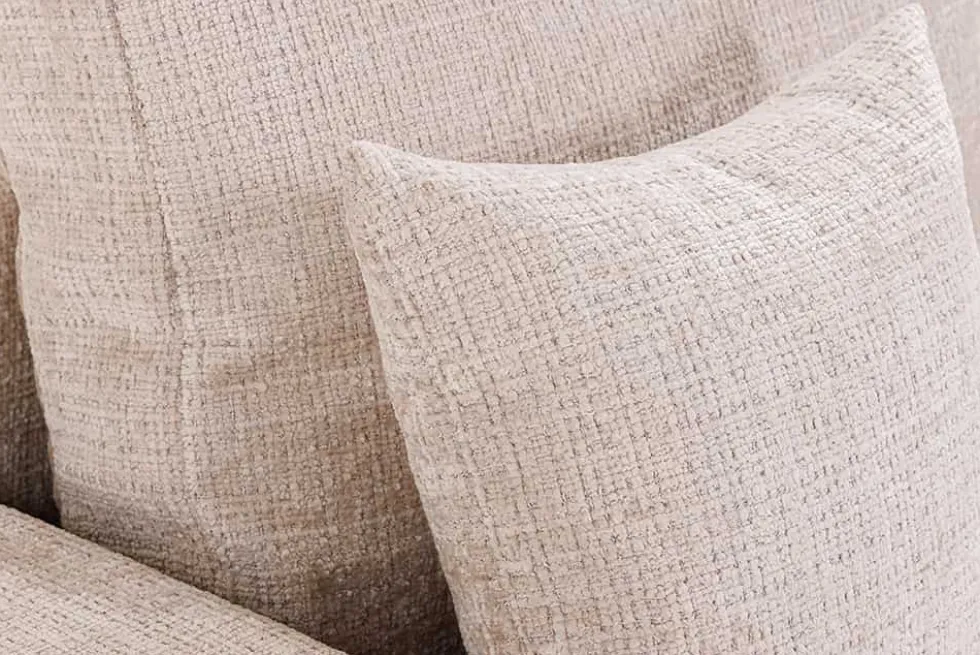 Modernes Ecksofa KENT 220cm champagner beige Chenille Cremona Federkern Wohnlandschaft mit Hocker