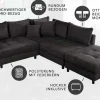 Modernes Ecksofa KENT 220cm dunkelgrau Cord inklusive Hocker Federkern Wohnlandschaft