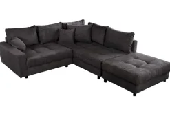 Modernes Ecksofa KENT 220cm dunkelgrau Cord inklusive Hocker Federkern Wohnlandschaft
