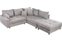 Modernes Ecksofa KENT 220cm hellgrau Cord inkl. Hocker Federkern L-Form Wohnlandschaft