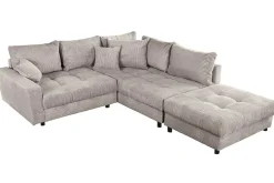 Modernes Ecksofa KENT 220cm greige Cord inkl. Hocker Federkern L-Form Wohnlandschaft