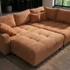 Modernes Ecksofa KENT 220cm rostbraun Chenille inkl. Hocker Federkern Wohnlandschaft