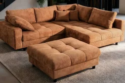 Modernes Ecksofa KENT 220cm rostbraun Chenille inkl. Hocker Federkern Wohnlandschaft