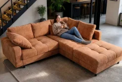 Modernes Ecksofa KENT 220cm rostbraun Chenille inkl. Hocker Federkern Wohnlandschaft