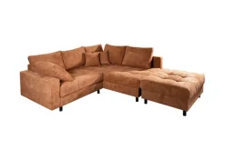 Modernes Ecksofa KENT 220cm rostbraun Chenille inkl. Hocker Federkern Wohnlandschaft