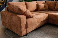 Modernes Ecksofa KENT 220cm rostbraun Chenille inkl. Hocker Federkern Wohnlandschaft