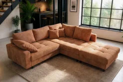 Modernes Ecksofa KENT 220cm rostbraun Chenille inkl. Hocker Federkern Wohnlandschaft