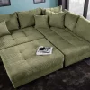 Modernes Ecksofa KENT 220cm grün Cord inkl. Hocker Federkern L-Form Wohnlandschaft