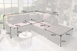 Modernes Ecksofa KENT 220cm braun Federkern Wohnlandschaft inkl. Hocker und Kissen
