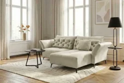 Modernes Ecksofa MARRAKESCH 265cm beige Samt 3-Sitzer inkl. Kissen Ottomane rechts