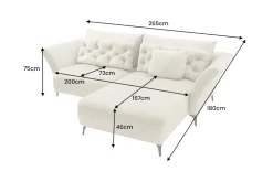 Modernes Ecksofa MARRAKESCH 265cm beige Samt 3-Sitzer inkl. Kissen Ottomane rechts