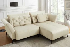 Modernes Ecksofa MARRAKESCH 265cm beige Samt 3-Sitzer inkl. Kissen Ottomane rechts