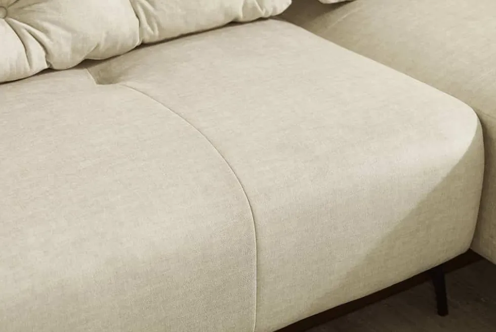 Modernes Ecksofa MARRAKESCH 265cm beige Samt 3-Sitzer inkl. Kissen Ottomane rechts